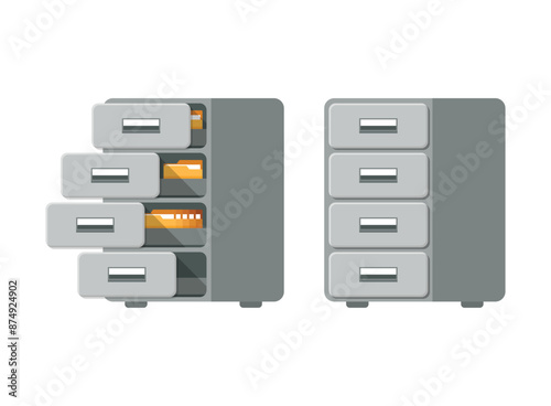 Office cabinet icon in flat style. Furniture storage vector illustration on isolated background. Drawer sign business concept.(Несколько значений)