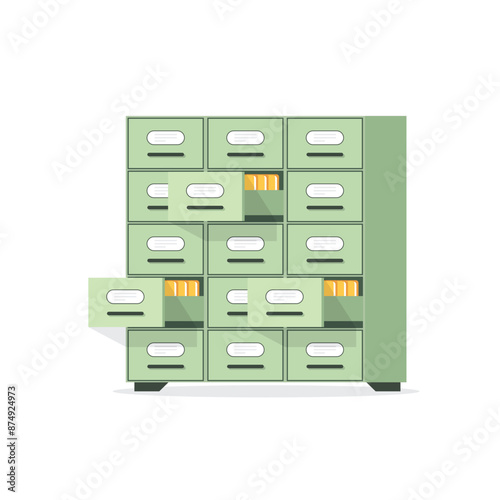 Office cabinet icon in flat style. Furniture storage vector illustration on isolated background. Drawer sign business concept.(Несколько значений)