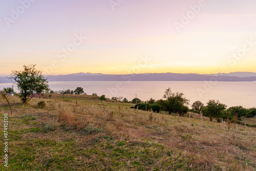 Obraz na płótnie Sunset view of Lake Ohrid, w salonie