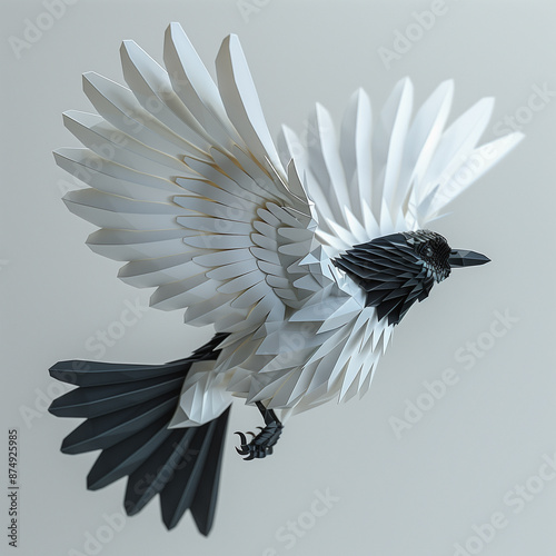 Flying bird made of black and white polygonal shapes photo