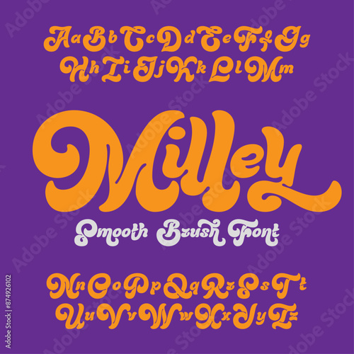 Vector smooth brush font alphabet set named Milley