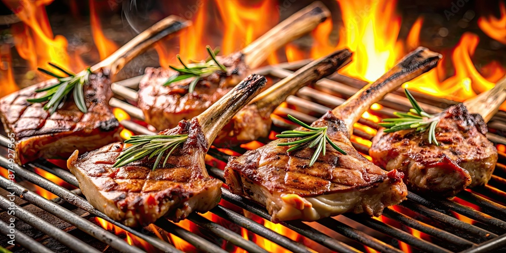 Grilled lamb chops sizzling on a barbecue grill , barbecue, outdoor cooking, food photography, savory, gourmet, delicious Grilled lamb chops sizzling on a barbecue grill , barbecue, outdoor cooking, food photography, savory, gourmet, delicious