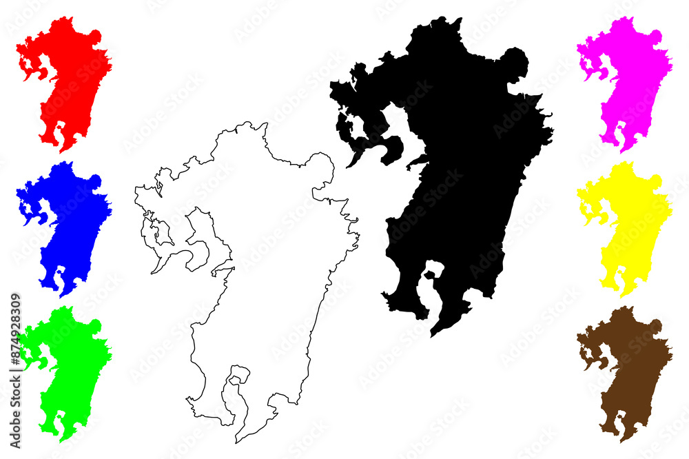 Fototapeta premium Kyushu island (Japan, East Asia, Japanese archipelago) map vector illustration, scribble sketch Kyushu map