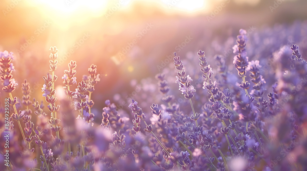 Serene Lavender Field at Sunset - Close-up of Beautiful Purple Flowers Swaying in Gentle Breeze Serene Lavender Field at Sunset - Close-up of Beautiful Purple Flowers Swaying in Gentle Breeze