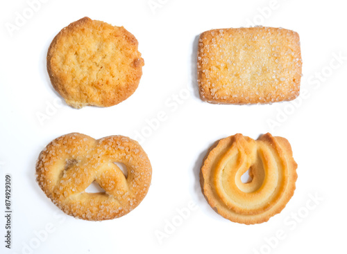 Danish butter cookies, butter cookies on isolated white background