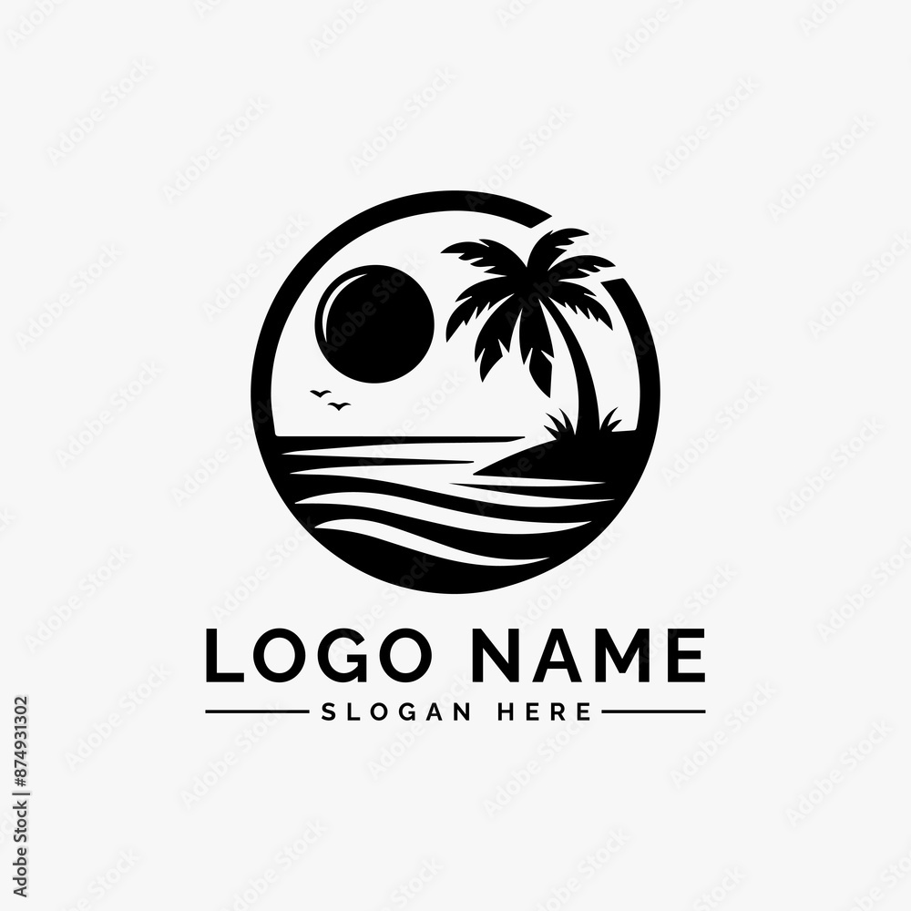 beach scenes with palm trees vector logo beach scenes with palm trees vector logo
