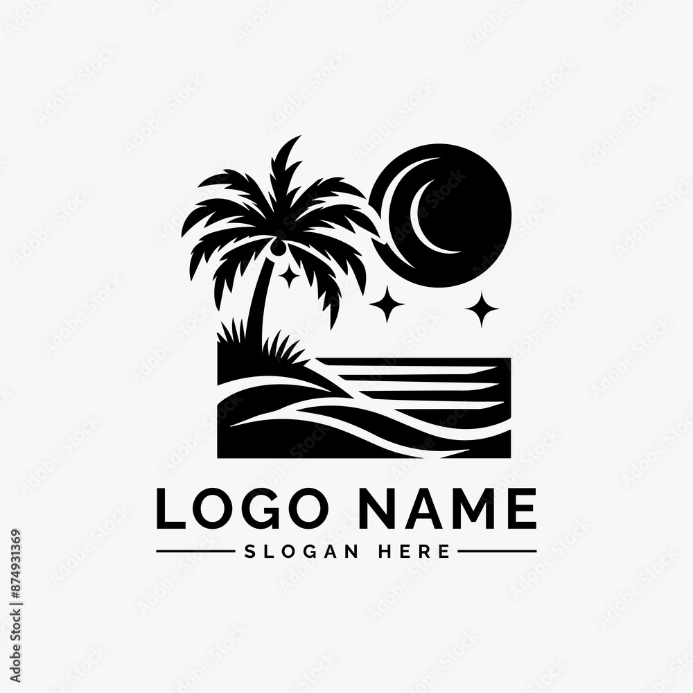 Naklejka premium beach scenes with palm trees vector logo