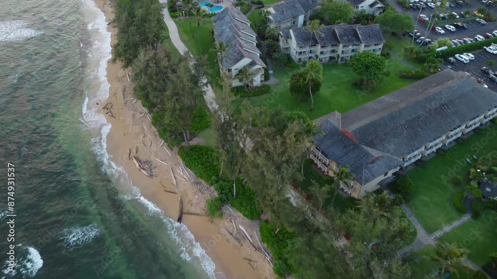 4K drone video of the island of Hawaii over the beaches of Lihue, Kauai ...