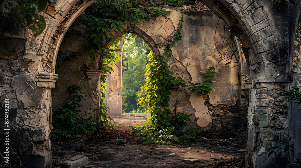 Naklejka premium A large archway with vines growing out of it