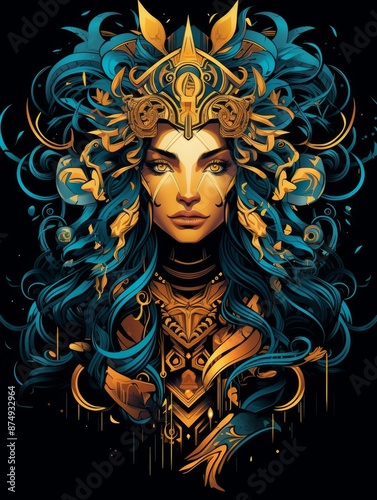 Golden Goddess with Blue Hair and Ornamental Crown © Mark Pollini