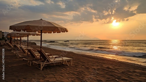 sun beds and umbrellas on the beach © NAK