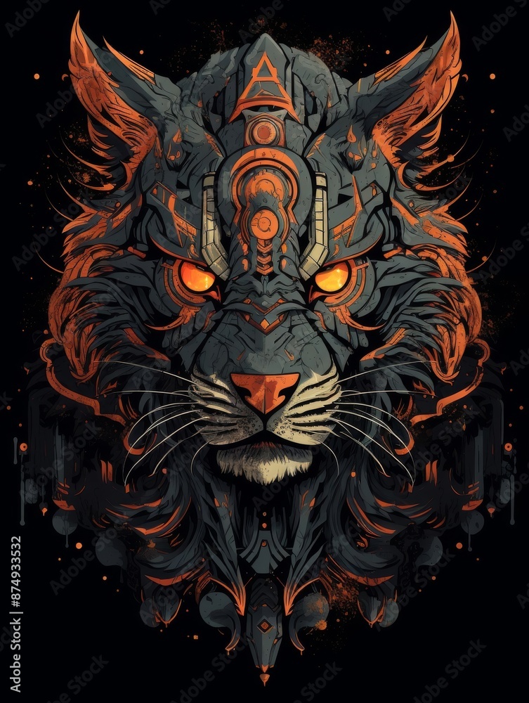 Obraz premium Cybernetic Tiger with Glowing Eyes