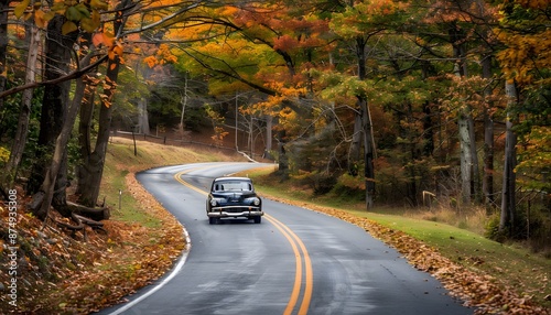 Vintage Car Driving Through a Winding Road in Autumn © AgungRikhi