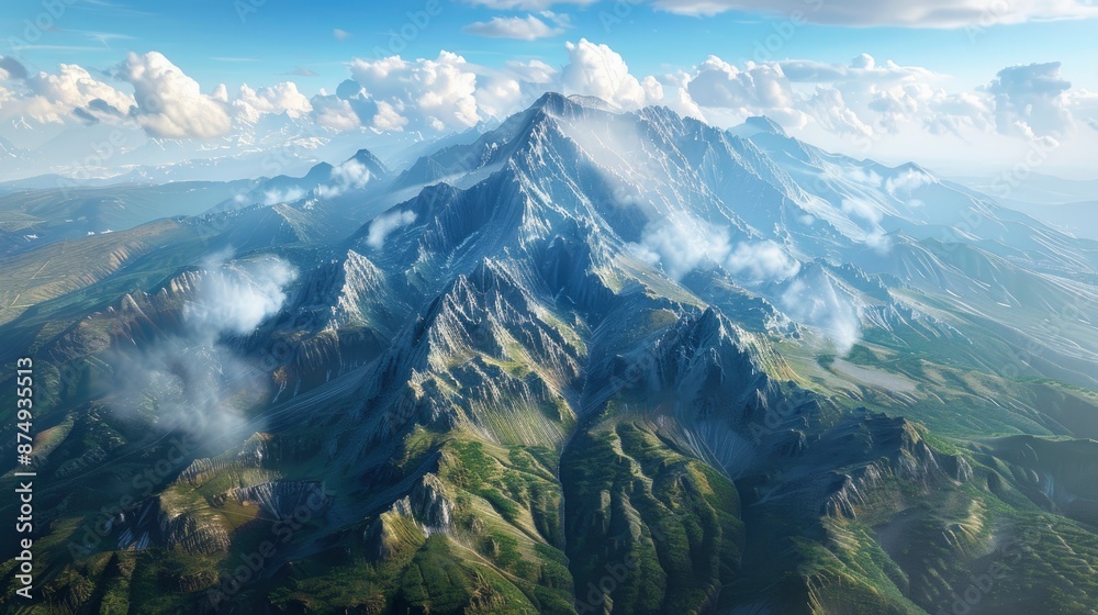 A 3D Render Capturing The Aerial Landscape Of A Majestic Mountain A 3D Render Capturing The Aerial Landscape Of A Majestic Mountain
