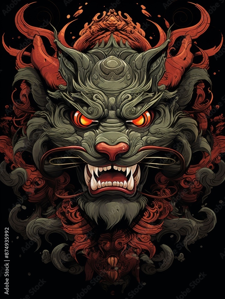 Fierce Dragon Head with Ornate Details Fierce Dragon Head with Ornate Details