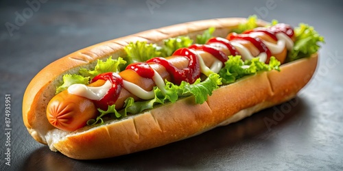 Hotdog topped with a delicious combination of ketchup and mayonnaise sauce, hotdog, food, ketchup, mayonnaise, sauce
