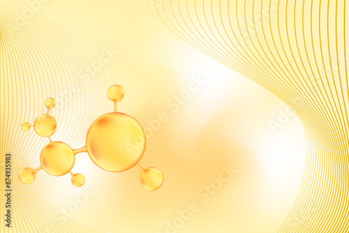 Gold oil or collagen molecule peptide or hyaluronic acid and bubble oxygen serum chemical formula. Beauty treatment nutrition skincare background with copy space. Beauty and scientific concepts.