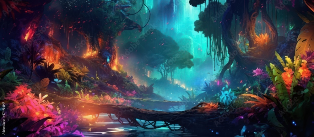 Fantasy Forest with Glowing Flowers and a River Fantasy Forest with Glowing Flowers and a River