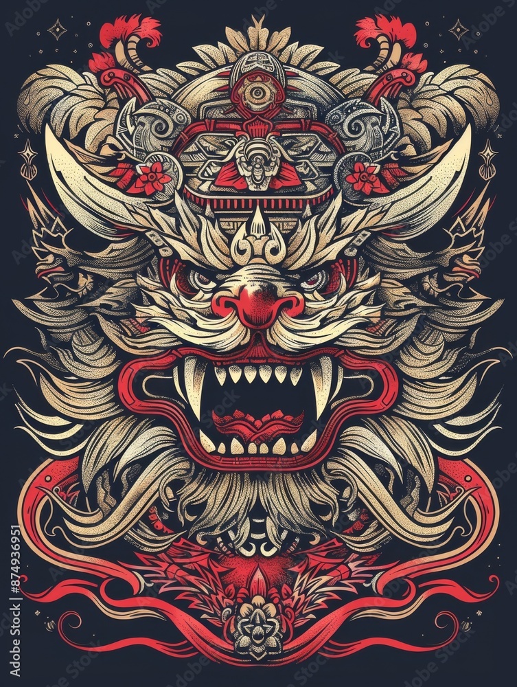 Fototapeta premium Barong Mask with Intricate Details and Vibrant Colors