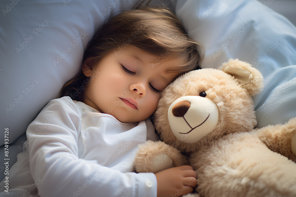 Young toddler sleeping next to teddy bear Young toddler sleeping next to teddy bear