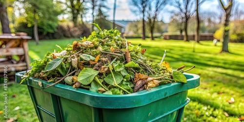 Obraz na płótnie Green garden waste in bin during spring garden cleaning, spring, garden, waste, green, bin, cleaning, compost, recycle w salonie