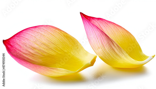 Two Delicate Pink And Yellow Lotus Petals On A White Background