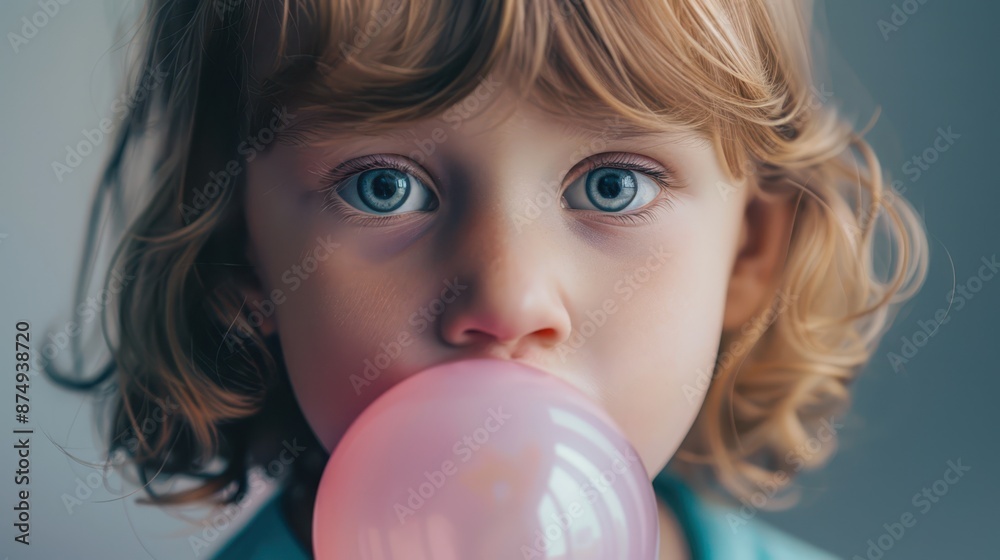 a young girl blowing a pink bubble gum a young girl blowing a pink bubble gum