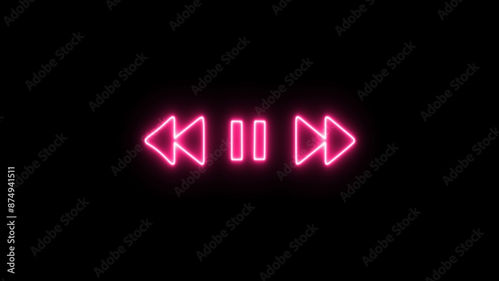 Music arrow button symbol on black background. neon arrow sign. Play or pause button. Neon line music sign illustration on the black background. Music arrow button symbol on black background. neon arrow sign. Play or pause button. Neon line music sign illustration on the black background.