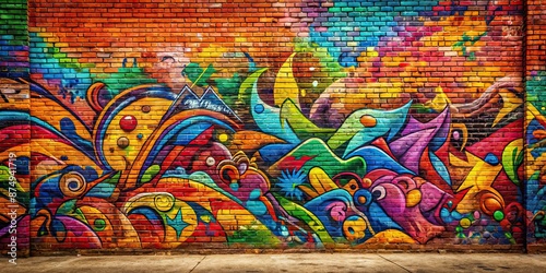 Graffiti brick wall covered in colorful street art, urban, spray paint, vandalism, graffiti, mural, street art, city, rebellious