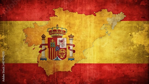 Grunge style Spanish flag map with background, Spain, map, grunge, style, Spanish, flag, vintage, distressed, old, retro