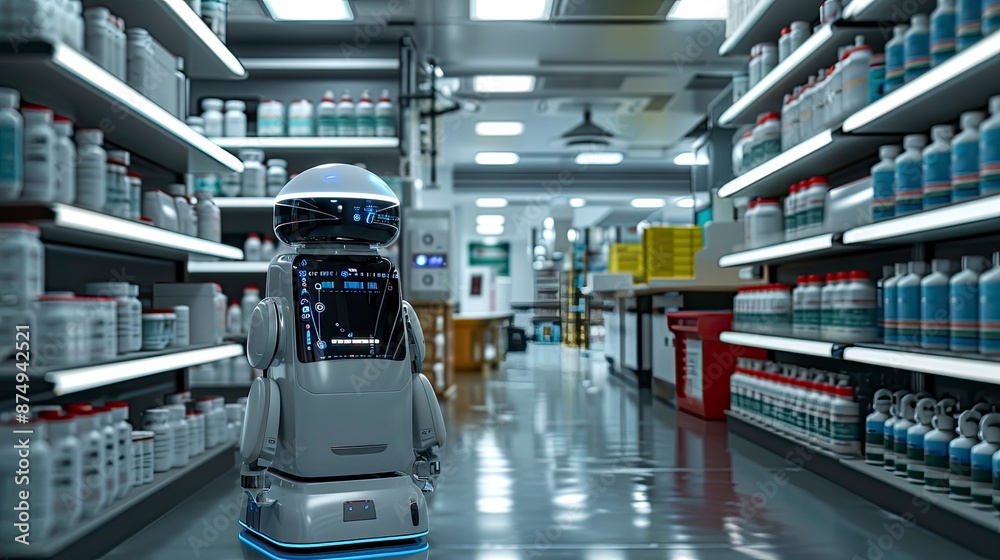Fototapeta premium Automated pharmacy robot dispensing medication in a hospital setting