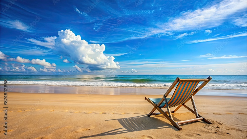 Leisure chair on the sandy beach overlooking the ocean , tourism, relaxation, vacation, coast, sunny, seascape, tropical Leisure chair on the sandy beach overlooking the ocean , tourism, relaxation, vacation, coast, sunny, seascape, tropical