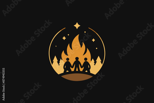 Friends are on the party mode and fire camp. T-shirt design vector illustration