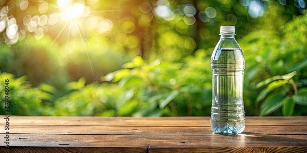 Still life composition featuring a bottle of water on a wooden table with natural lighting , hydration, refreshing, beverage Still life composition featuring a bottle of water on a wooden table with natural lighting , hydration, refreshing, beverage