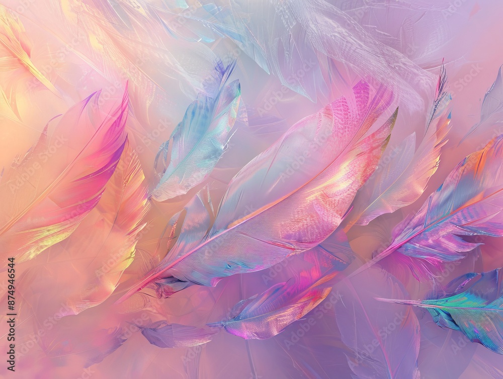 Fototapeta premium Abstract Iridescent Feathers BackgroundEthereal Light Reflections