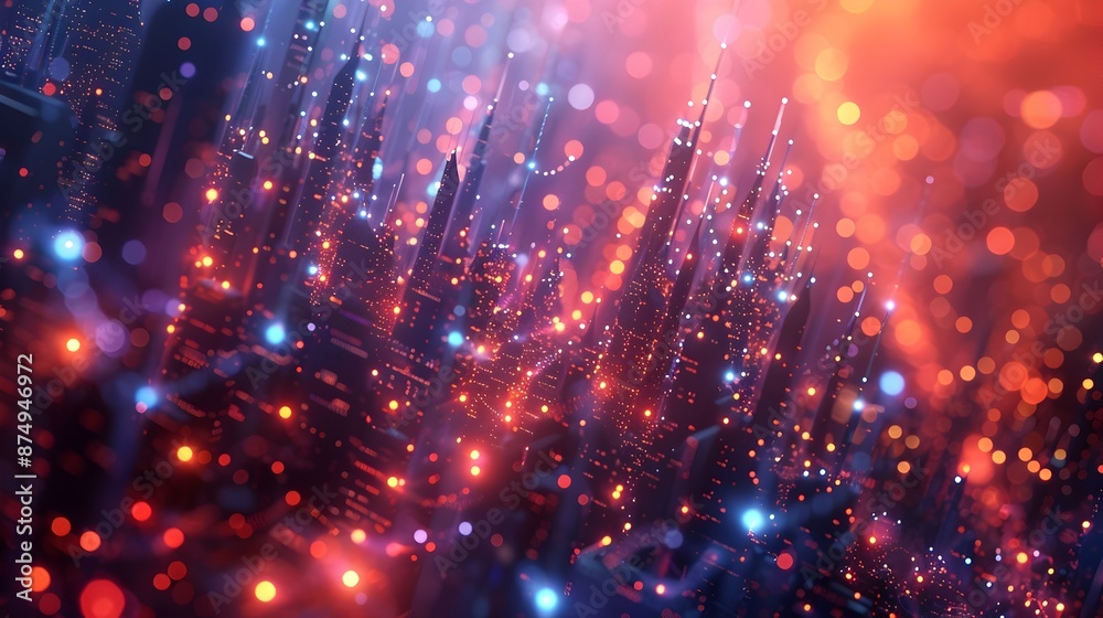Futuristic Cityscape Enveloped in Glowing Neural Networks and Circuits