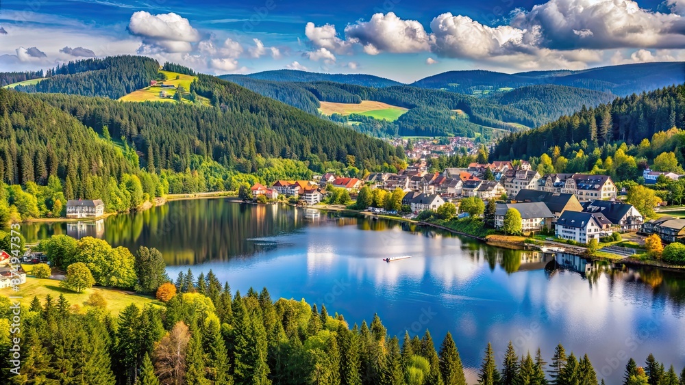 Fototapeta premium Scenic view of Titisee in the Black Forest, Germany , Titisee, Black Forest, Germany, lake, nature, scenic, landscape