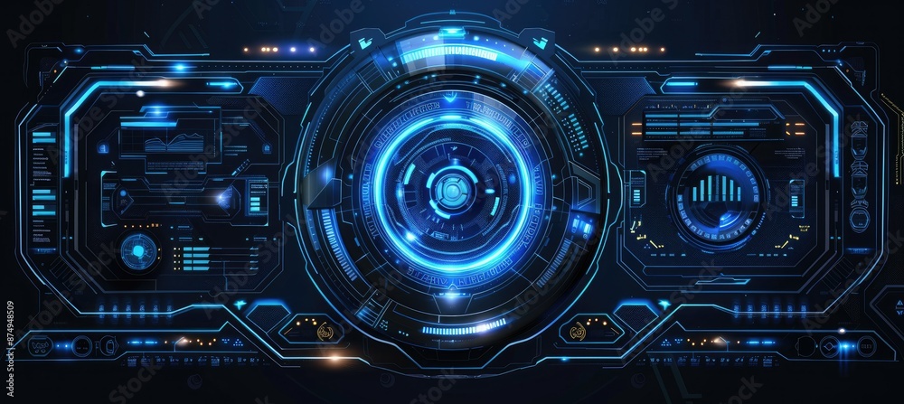 Futuristic Interface with Circular Display and Blue Lights Futuristic Interface with Circular Display and Blue Lights