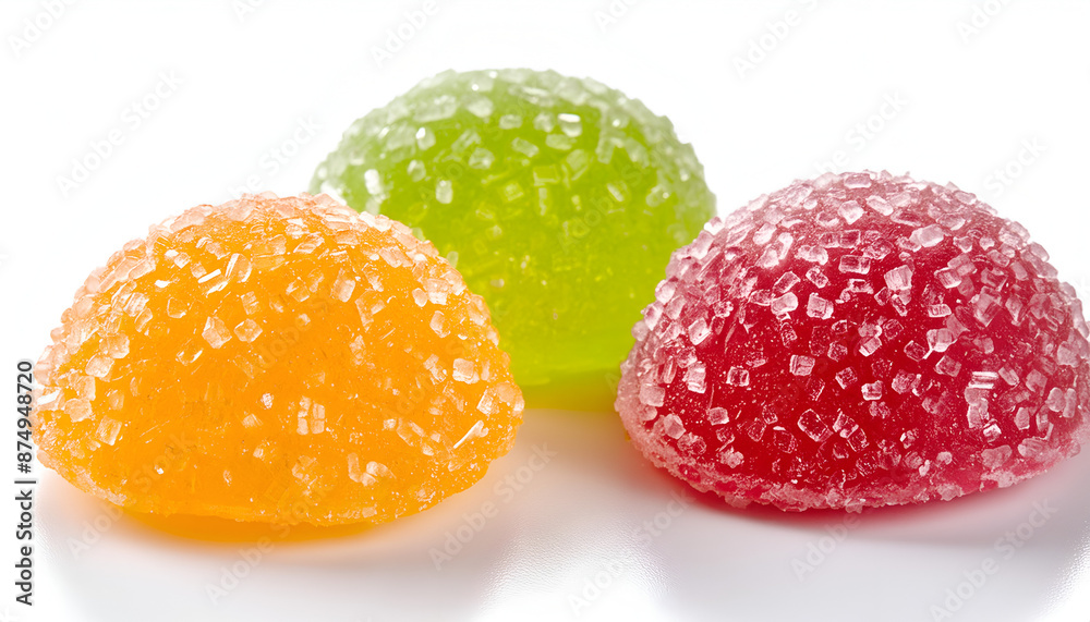 Three Sugary Gummy Candies on White Background Three Sugary Gummy Candies on White Background