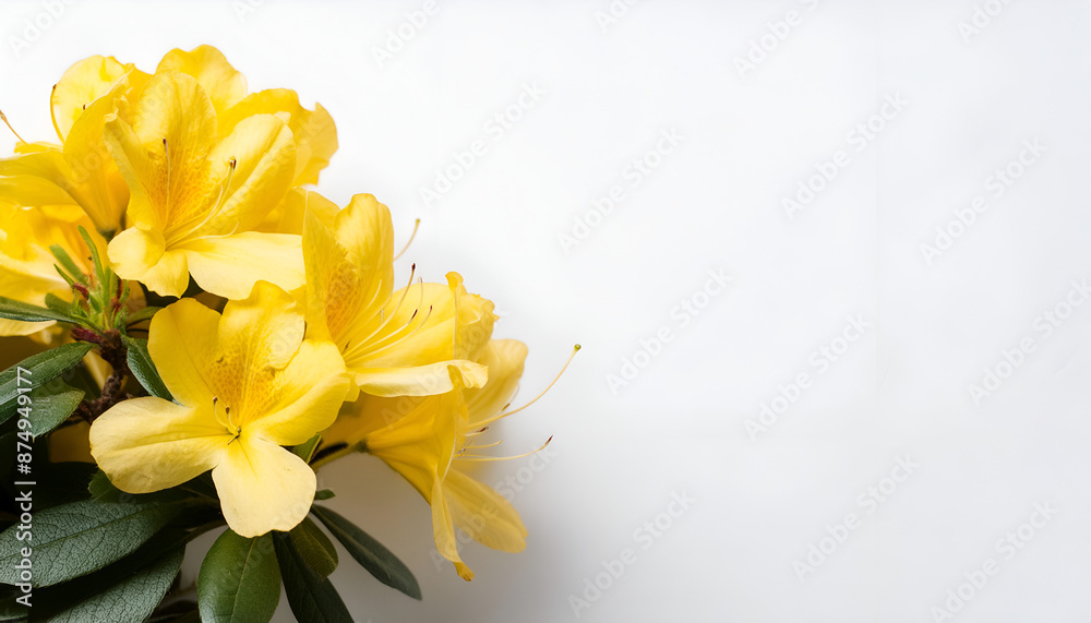 Fototapeta premium Yellow Azalea Flowers in Bloom on a White Background