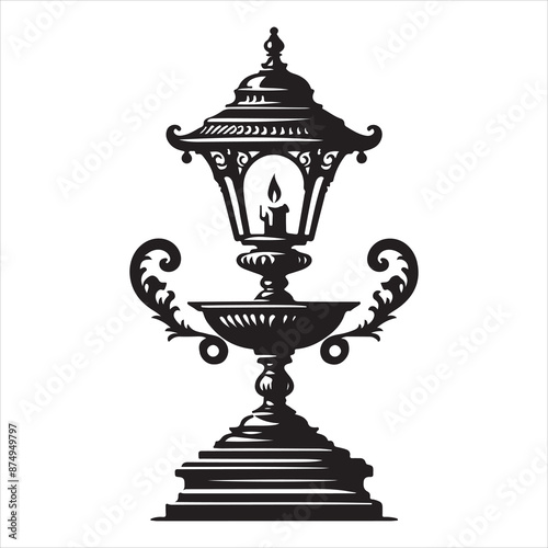Traditional vintage candle holder lamp stand silhouette, vector black color silhouette