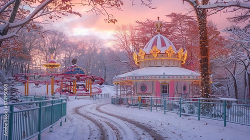 Snowy Winter Wonderland Amusement Park