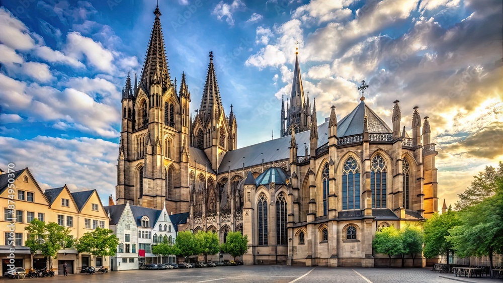 Fototapeta premium Historic St. Severin Church in Cologne, Germany with ornate Gothic architecture and tall spires, Germany, Cologne