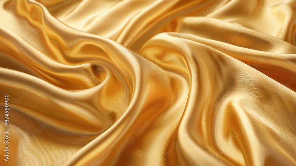 Flowing Silk: Elegant Gold Fabric with Ripples and Folds on Smooth Surface Background Flowing Silk: Elegant Gold Fabric with Ripples and Folds on Smooth Surface Background