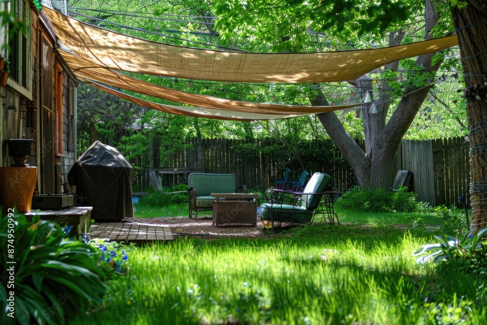 Shade Cloth - Inner Wall Gardening Chair. Yard of Fun House with Canopy and Privacy Fence Shade Cloth - Inner Wall Gardening Chair. Yard of Fun House with Canopy and Privacy Fence