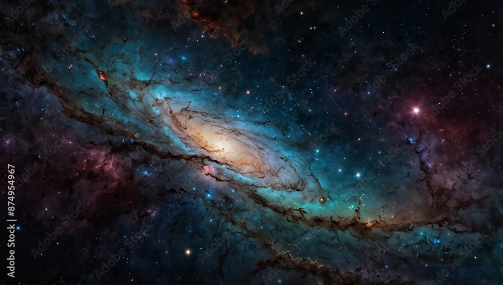 Fototapeta premium Captivating image of a vibrant galaxy filled with colorful stars and swirling nebulae, capturing the beauty and mystery of outer space.