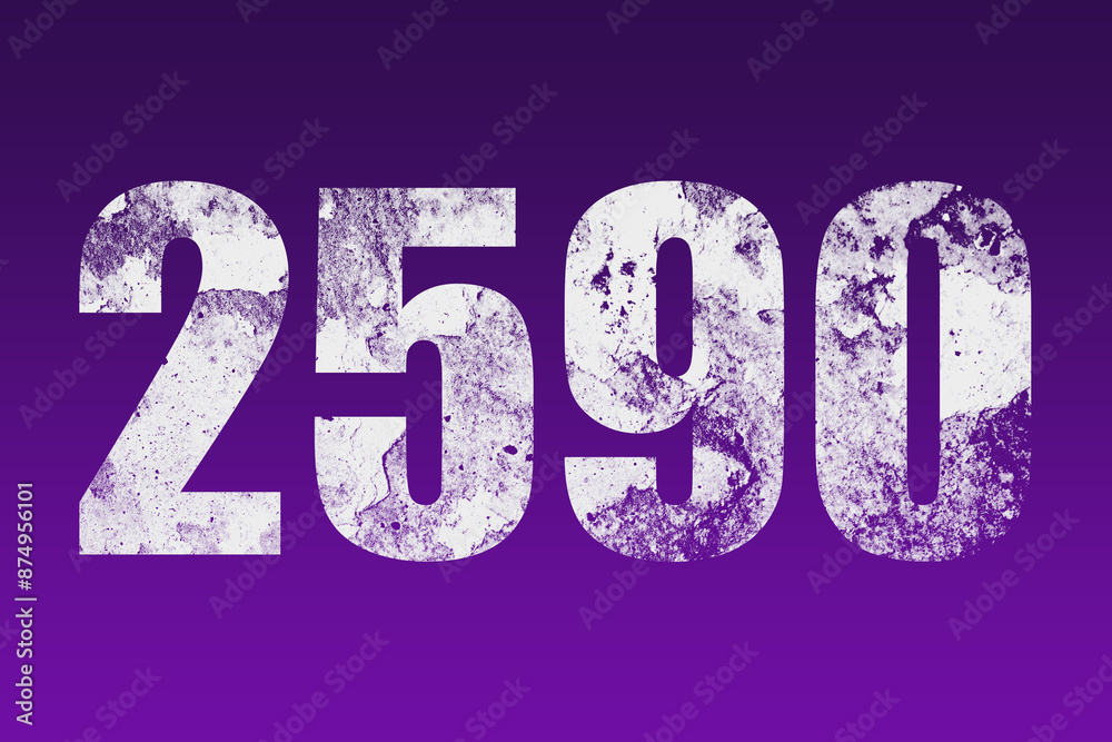 flat white grunge number of 2590 on purple background.	