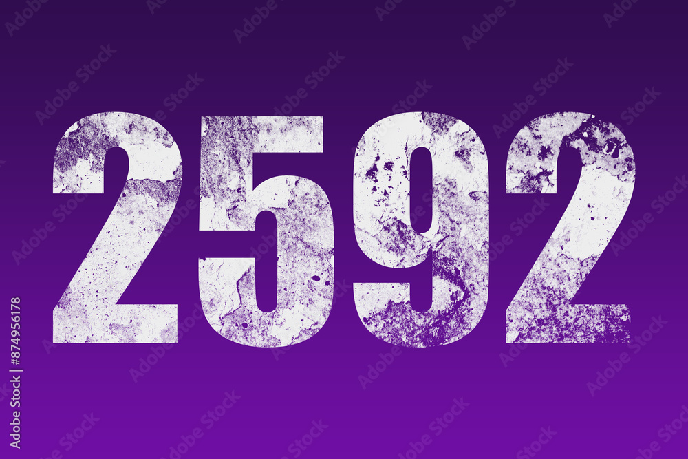 flat white grunge number of 2592 on purple background. flat white grunge number of 2592 on purple background.