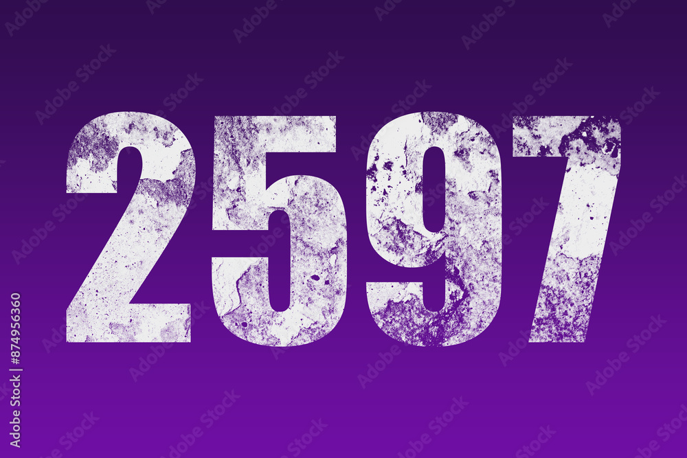 flat white grunge number of 2597 on purple background. flat white grunge number of 2597 on purple background.