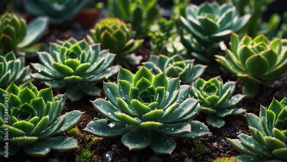 Vibrant Green Succulent Plants with Water Droplets for Natural, Fresh, and Tranquil Decor Themes. Vibrant Green Succulent Plants with Water Droplets for Natural, Fresh, and Tranquil Decor Themes.